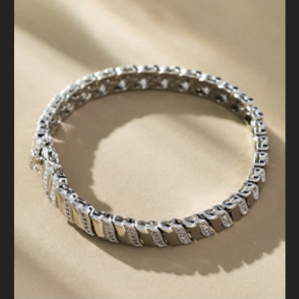 Anthropologie Silver-Tone Pavé Link Bracelet